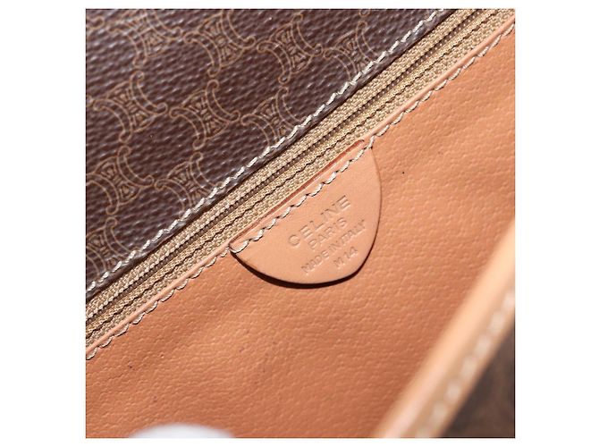 Céline Borsa a spalla circolare in tela Macadam CELINE in pelle PVC marrone oro Auth 153317 D'oro - vista 12