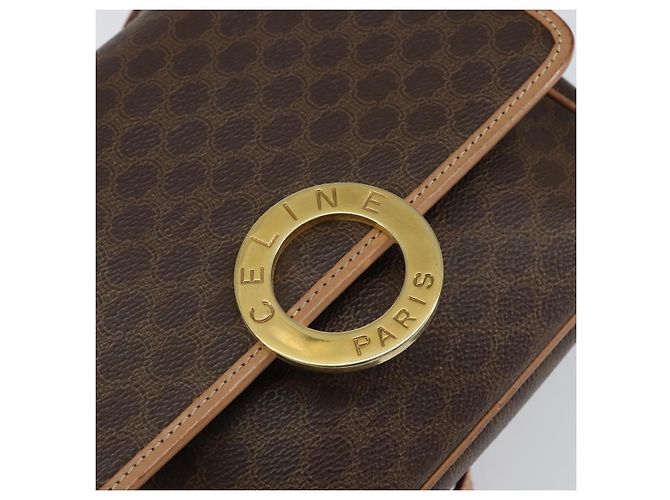 Céline Borsa a spalla circolare in tela Macadam CELINE in pelle PVC marrone oro Auth 153317 D'oro - vista 18