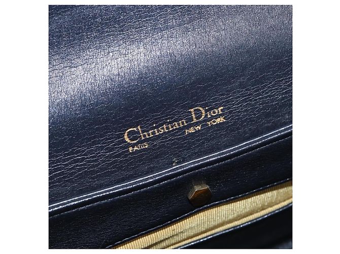 Borsa a Spalla Christian Dior in Pelle Blu Navy Oro Auth BA8402 D'oro - vista 18