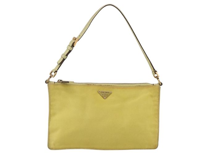 PRADA Accessory Pouch Nylon Yellow Gold Auth 152259 Golden - view 13