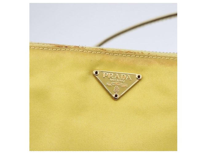 PRADA Accessory Pouch Nylon Yellow Gold Auth 152259 Golden - view 19