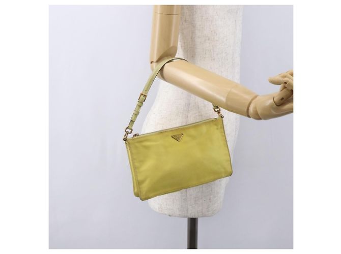 PRADA Accessory Pouch Nylon Yellow Gold Auth 152259 Golden - view 25