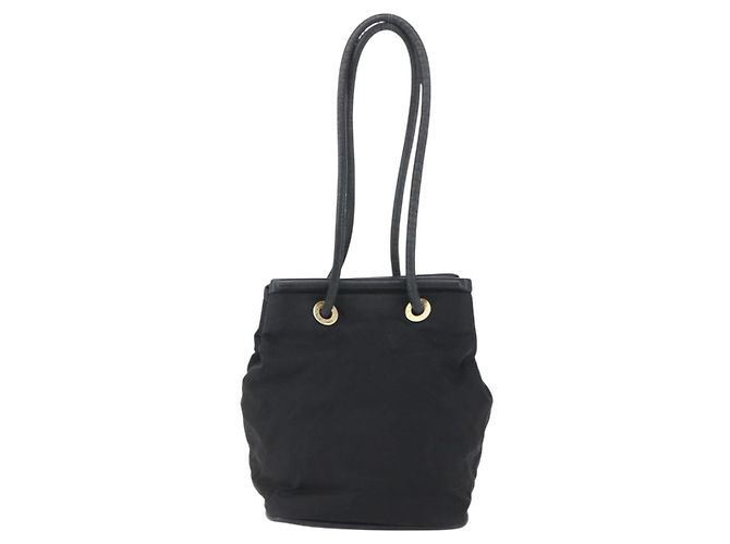 Céline Borsa a Spalla CELINE Nylon Nero Oro Auth 152231 D'oro - vista 2