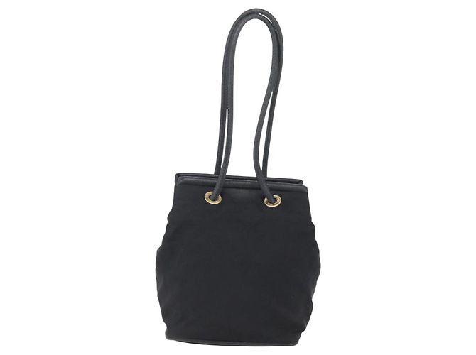 Céline Borsa a Spalla CELINE Nylon Nero Oro Auth 152231 D'oro - vista 3