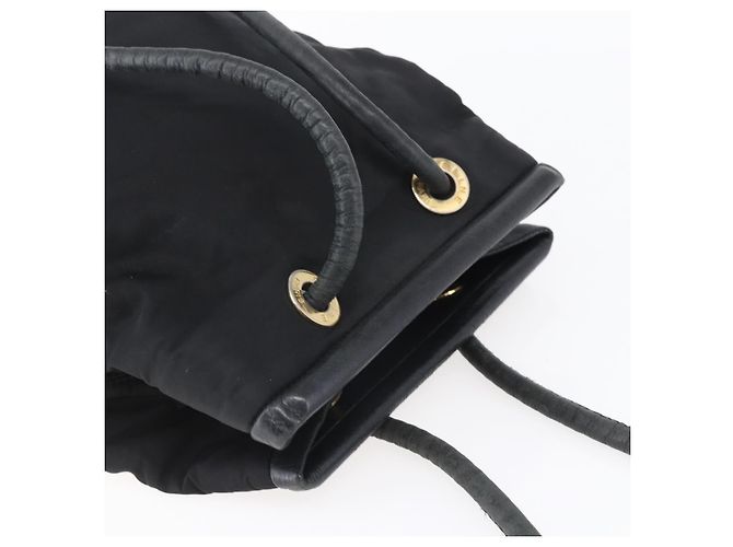 Céline Borsa a Spalla CELINE Nylon Nero Oro Auth 152231 D'oro - vista 6