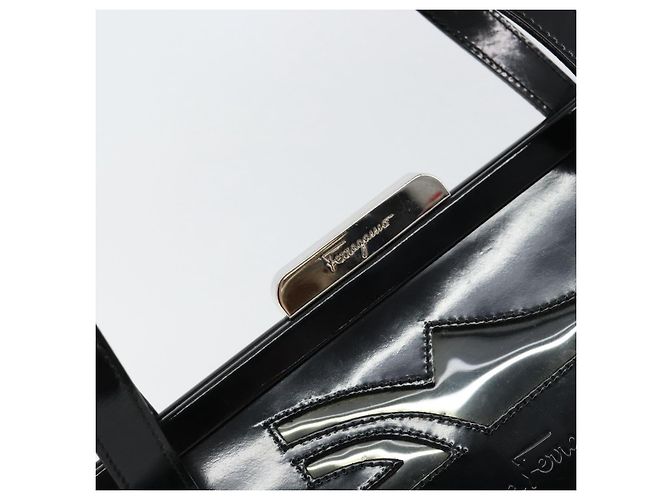 Salvatore Ferragamo Tote Bag Emaille Schwarz Silber Auth BA8395 - Ansicht 14