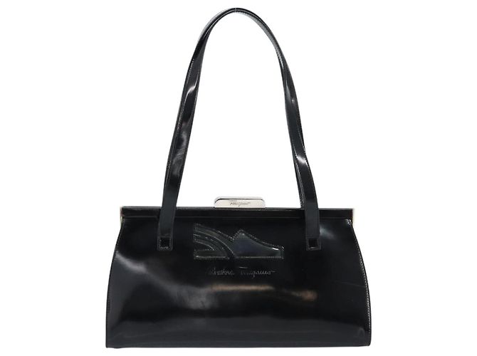 Salvatore Ferragamo Tote Bag Emaille Schwarz Silber Auth BA8395 - Ansicht 2
