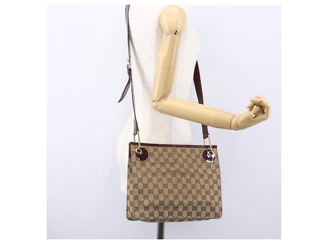 Borsa a Spalla GG Canvas Gucci Beige Oro 120841 Auth 153898 D'oro - vista 21