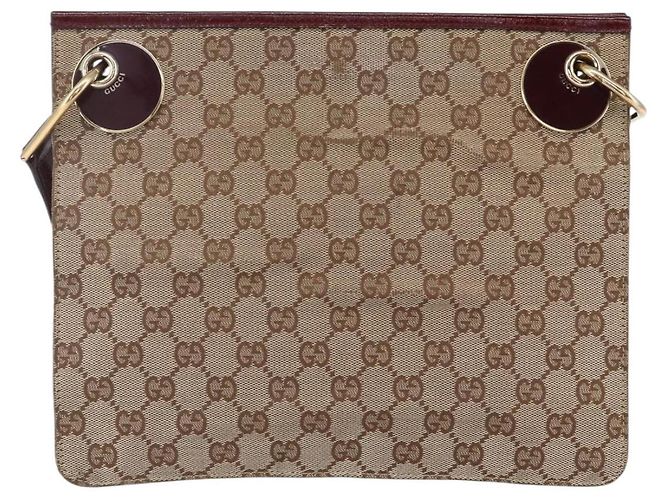 Borsa a Spalla GG Canvas Gucci Beige Oro 120841 Auth 153898 D'oro - vista 3