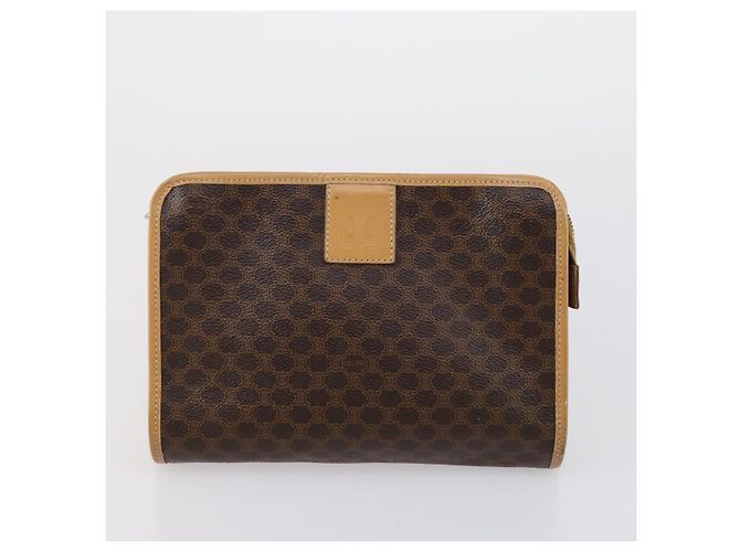 Céline Borsa Clutch in Tela Macadam CELINE in Pelle PVC 3 Pezzi Marrone Beige Auth 151904 - vista 15