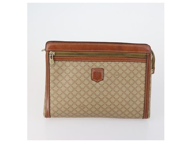 Céline Borsa Clutch in Tela Macadam CELINE in Pelle PVC 3 Pezzi Marrone Beige Auth 151904 - vista 2