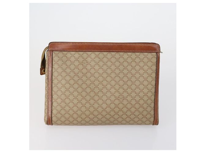 Céline Borsa Clutch in Tela Macadam CELINE in Pelle PVC 3 Pezzi Marrone Beige Auth 151904 - vista 3