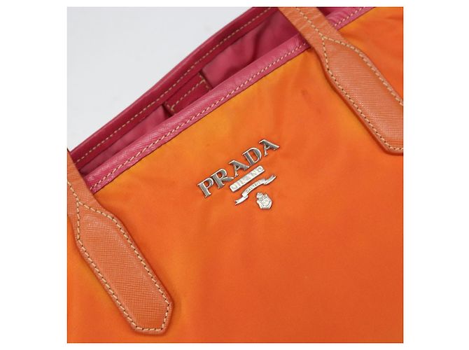 PRADA Tote Bag aus Nylon in Orange Silber authentisch 154158 - Ansicht 15