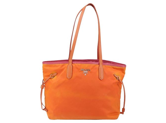 PRADA Tote Bag aus Nylon in Orange Silber authentisch 154158 - Ansicht 2
