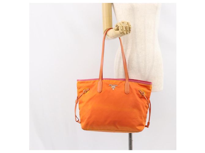 PRADA Tote Bag aus Nylon in Orange Silber authentisch 154158 - Ansicht 23