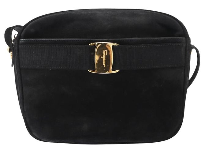 Borsa a Spalla Vala in Pelle Scamosciata Nera e Oro Salvatore Ferragamo Auth gh1251 Nero D'oro - vista 2