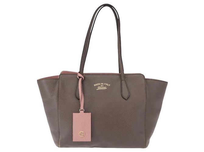 Borsa Tote Swing in pelle grigia e oro GUCCI 354408 Auth 148695 Marrone D'oro - vista 13