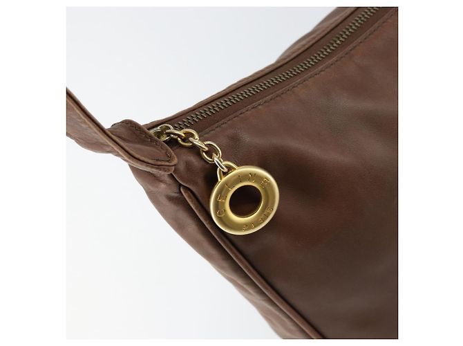 Céline Borsa a Spalla CELINE Circle in Pelle Marrone Oro Auth 153852 D'oro - vista 17