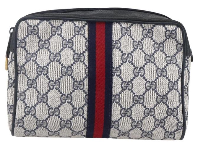 GUCCI GG Tela Sherry Line Clutch Rosso Blu 14.014.3553 Auth BA8450 Blu navy - vista 13