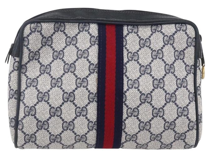 GUCCI GG Tela Sherry Line Clutch Rosso Blu 14.014.3553 Auth BA8450 Blu navy - vista 2