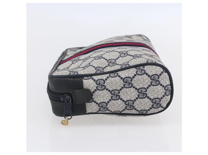 GUCCI GG Tela Sherry Line Clutch Rosso Blu 14.014.3553 Auth BA8450 Blu navy - vista 3