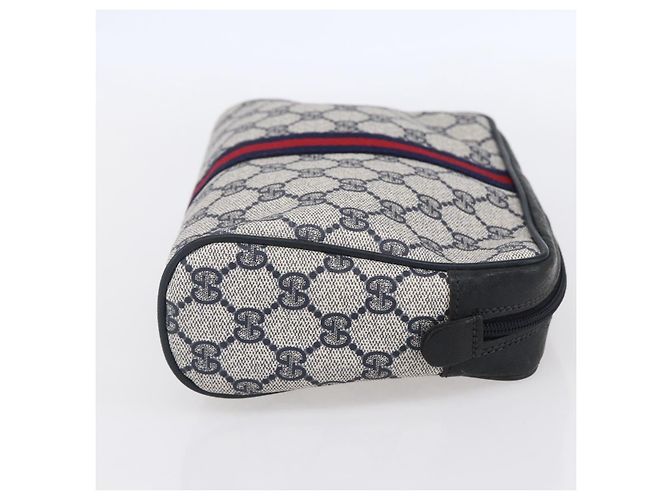 GUCCI GG Tela Sherry Line Clutch Rosso Blu 14.014.3553 Auth BA8450 Blu navy - vista 4
