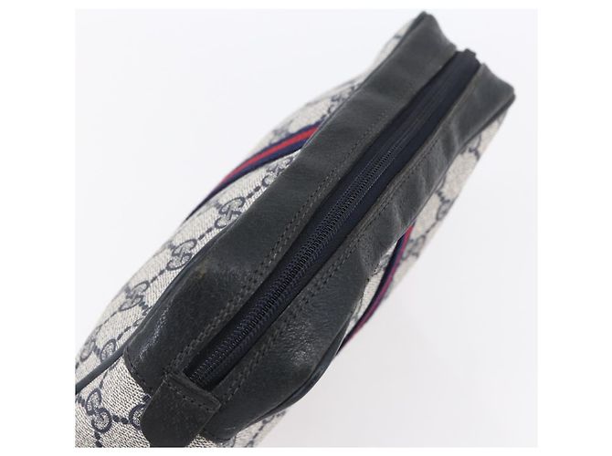 GUCCI GG Tela Sherry Line Clutch Rosso Blu 14.014.3553 Auth BA8450 Blu navy - vista 5