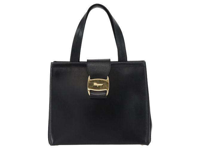 Borsa a mano Vala in pelle nera e oro Salvatore Ferragamo Auth BA7667 Nero D'oro - vista 2