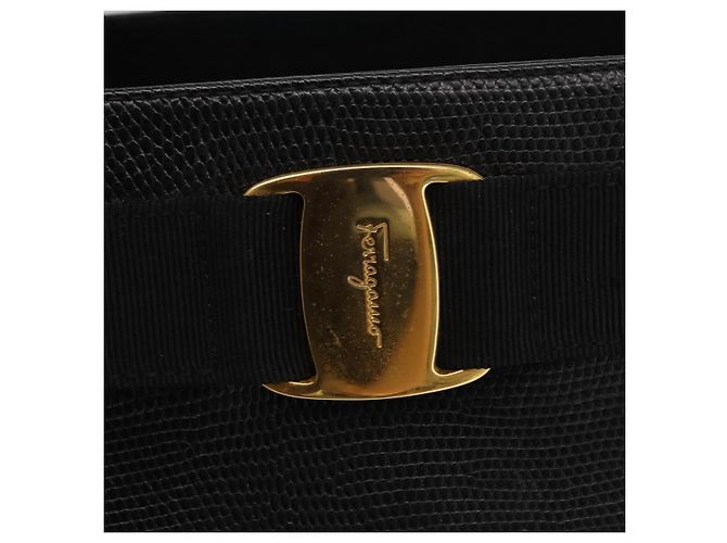 Borsa Tote Vala in pelle nera e oro Auth BA7676 di Salvatore Ferragamo Nero D'oro - vista 15