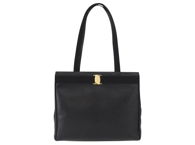 Borsa Tote Vala in pelle nera e oro Auth BA7676 di Salvatore Ferragamo Nero D'oro - vista 2