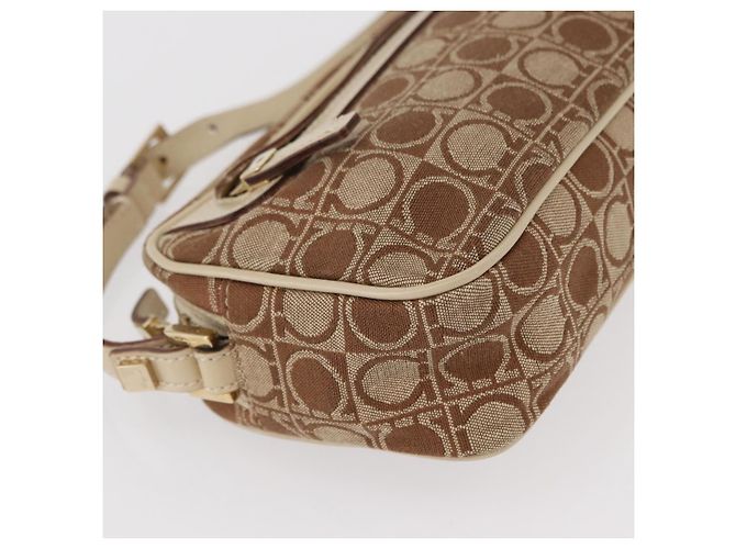 Borsa a Spalla Gancini Salvatore Ferragamo in Tela Pelle Beige Oro Auth BA7672 D'oro - vista 10