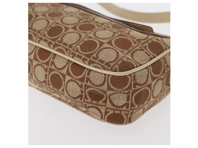 Borsa a Spalla Gancini Salvatore Ferragamo in Tela Pelle Beige Oro Auth BA7672 D'oro - vista 11