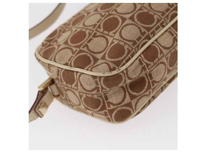 Borsa a Spalla Gancini Salvatore Ferragamo in Tela Pelle Beige Oro Auth BA7672 D'oro - vista 12