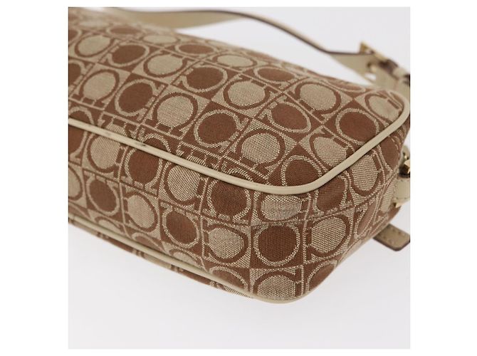 Borsa a Spalla Gancini Salvatore Ferragamo in Tela Pelle Beige Oro Auth BA7672 D'oro - vista 13