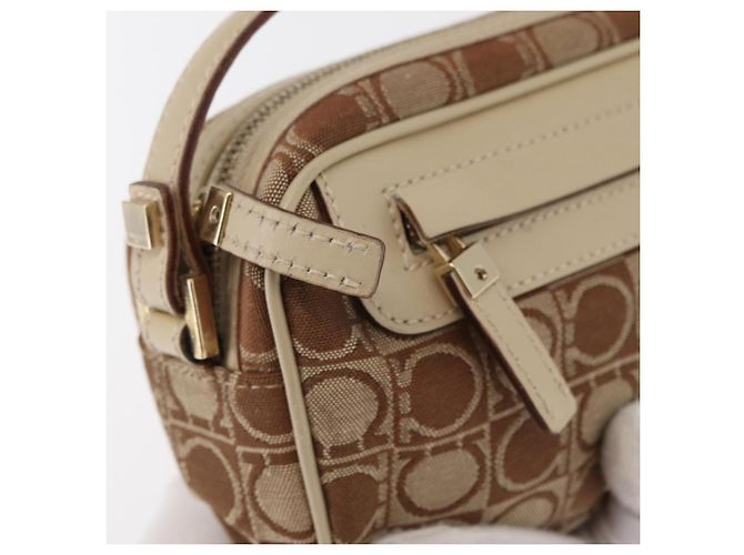 Borsa a Spalla Gancini Salvatore Ferragamo in Tela Pelle Beige Oro Auth BA7672 D'oro - vista 14