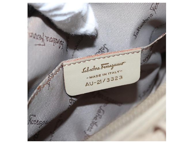 Borsa a Spalla Gancini Salvatore Ferragamo in Tela Pelle Beige Oro Auth BA7672 D'oro - vista 15