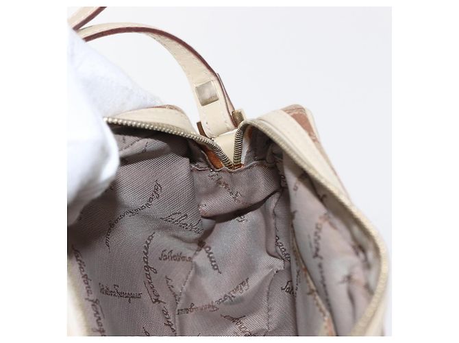 Borsa a Spalla Gancini Salvatore Ferragamo in Tela Pelle Beige Oro Auth BA7672 D'oro - vista 18