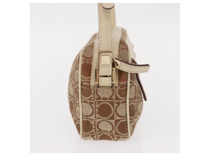 Borsa a Spalla Gancini Salvatore Ferragamo in Tela Pelle Beige Oro Auth BA7672 D'oro - vista 5
