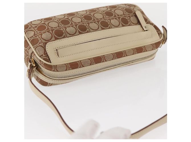 Borsa a Spalla Gancini Salvatore Ferragamo in Tela Pelle Beige Oro Auth BA7672 D'oro - vista 6