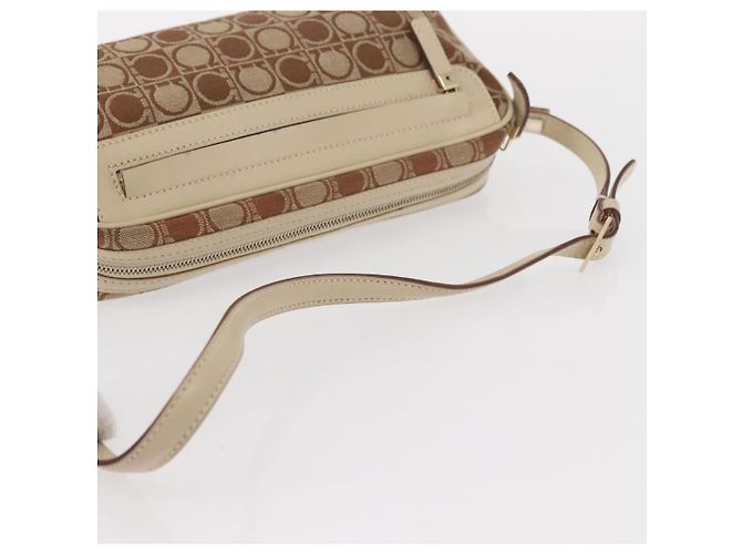Borsa a Spalla Gancini Salvatore Ferragamo in Tela Pelle Beige Oro Auth BA7672 D'oro - vista 7