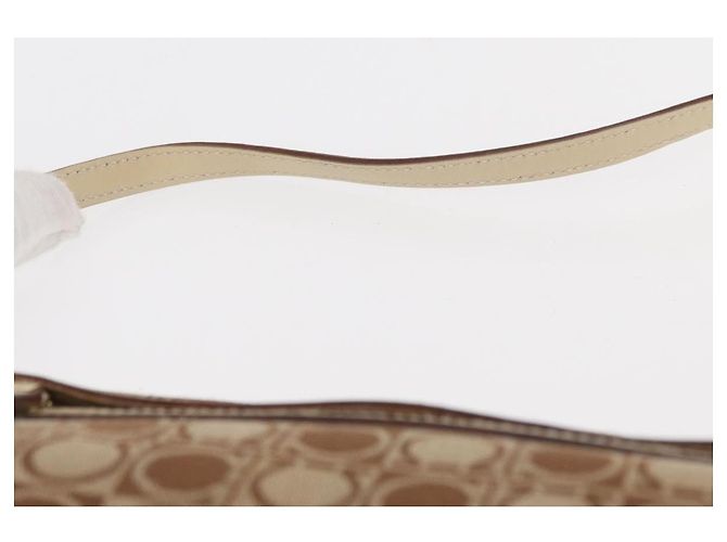 Borsa a Spalla Gancini Salvatore Ferragamo in Tela Pelle Beige Oro Auth BA7672 D'oro - vista 8