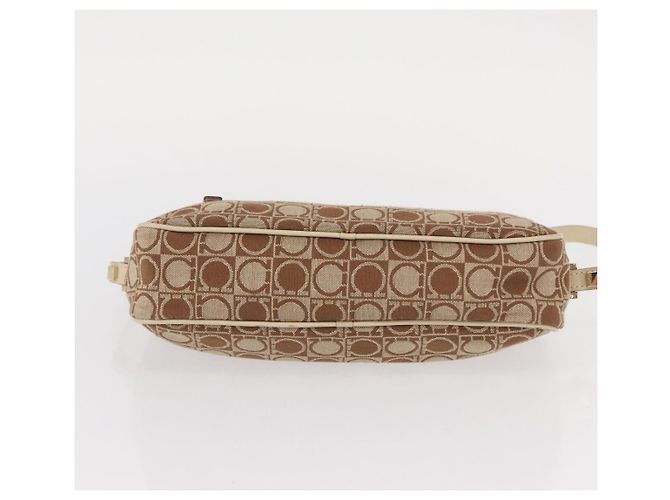Borsa a Spalla Gancini Salvatore Ferragamo in Tela Pelle Beige Oro Auth BA7672 D'oro - vista 9