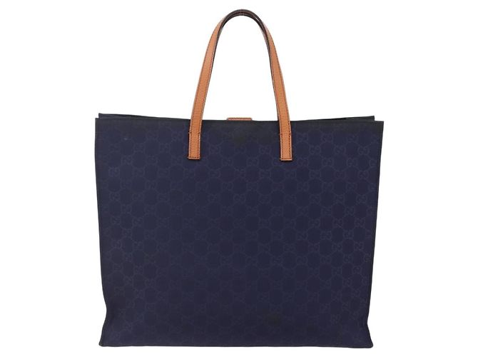GUCCI GG Canvas Tote Bag Nylon Navy 355732 Auth BA7774 Marineblau - Ansicht 2