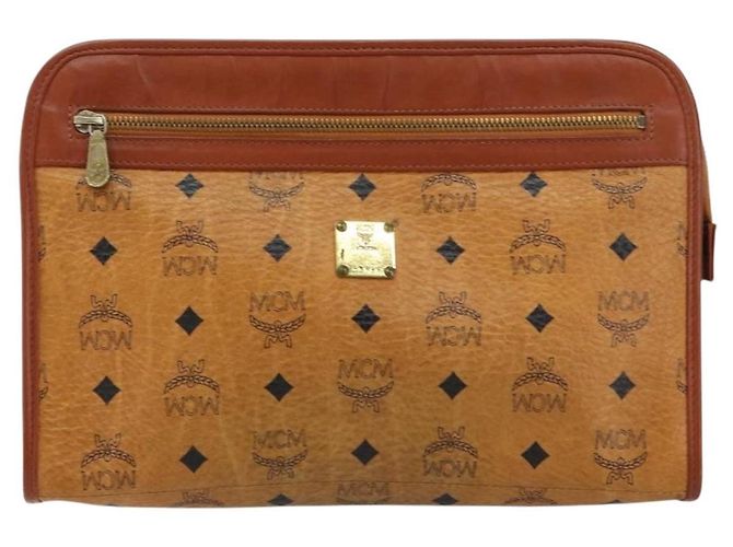 MCM Logogram Vicetos Clutch Bag in Pelle PVC Marrone Oro Auth gh1233 D'oro - vista 2