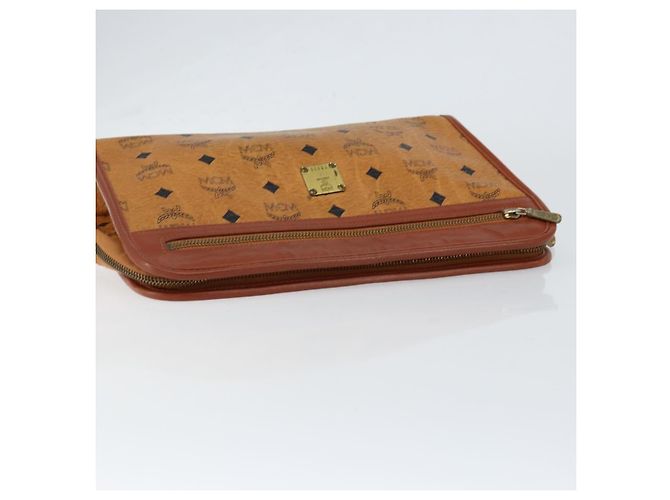 MCM Logogram Vicetos Clutch Bag in Pelle PVC Marrone Oro Auth gh1233 D'oro - vista 6