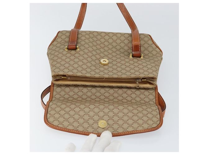 Céline Borsa a mano in tela Macadam CELINE PVC beige oro Auth gh1223 D'oro - vista 15