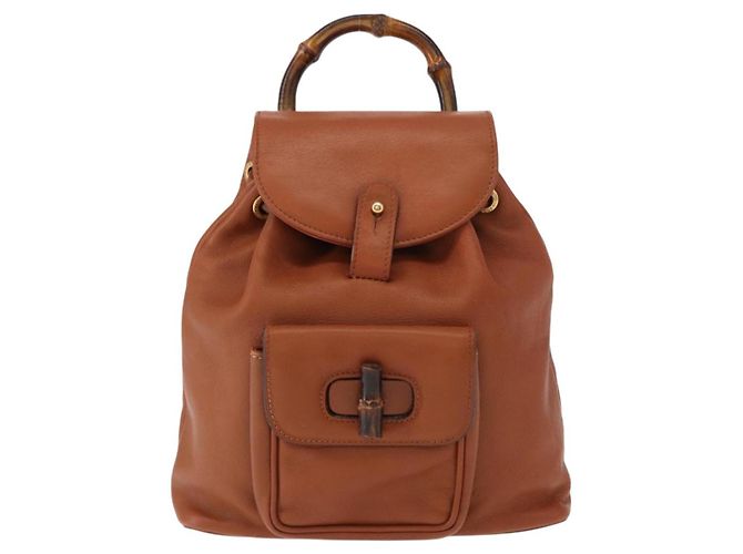 Zaino in pelle Gucci Bamboo marrone oro 003 2058 0030 Auth BA7970 - vista 2