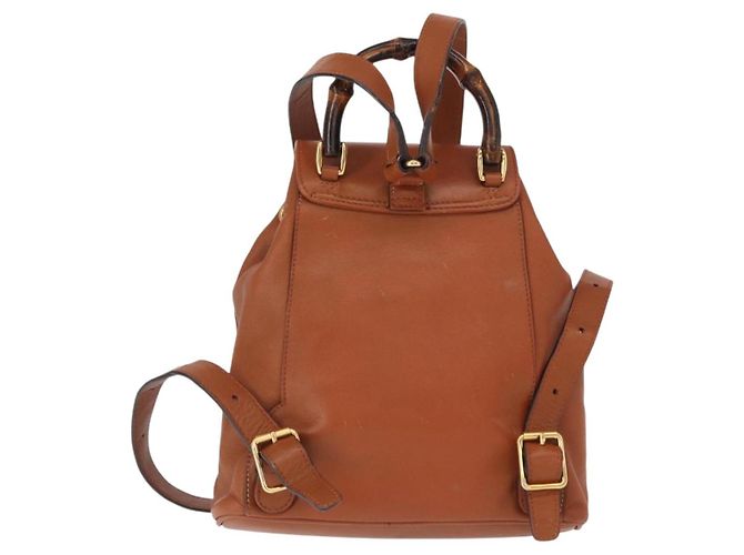 Zaino in pelle Gucci Bamboo marrone oro 003 2058 0030 Auth BA7970 - vista 3