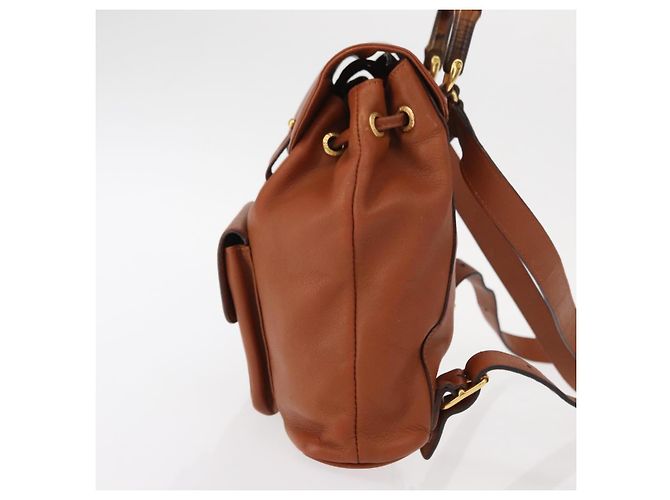 Zaino in pelle Gucci Bamboo marrone oro 003 2058 0030 Auth BA7970 - vista 4