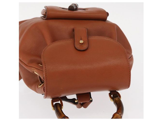 Zaino in pelle Gucci Bamboo marrone oro 003 2058 0030 Auth BA7970 - vista 6